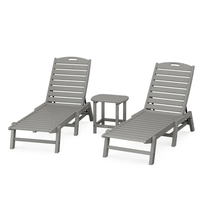 POLYWOOD Nautical 3-Piece Chaise Lounge Set with South Beach 18" Side Table