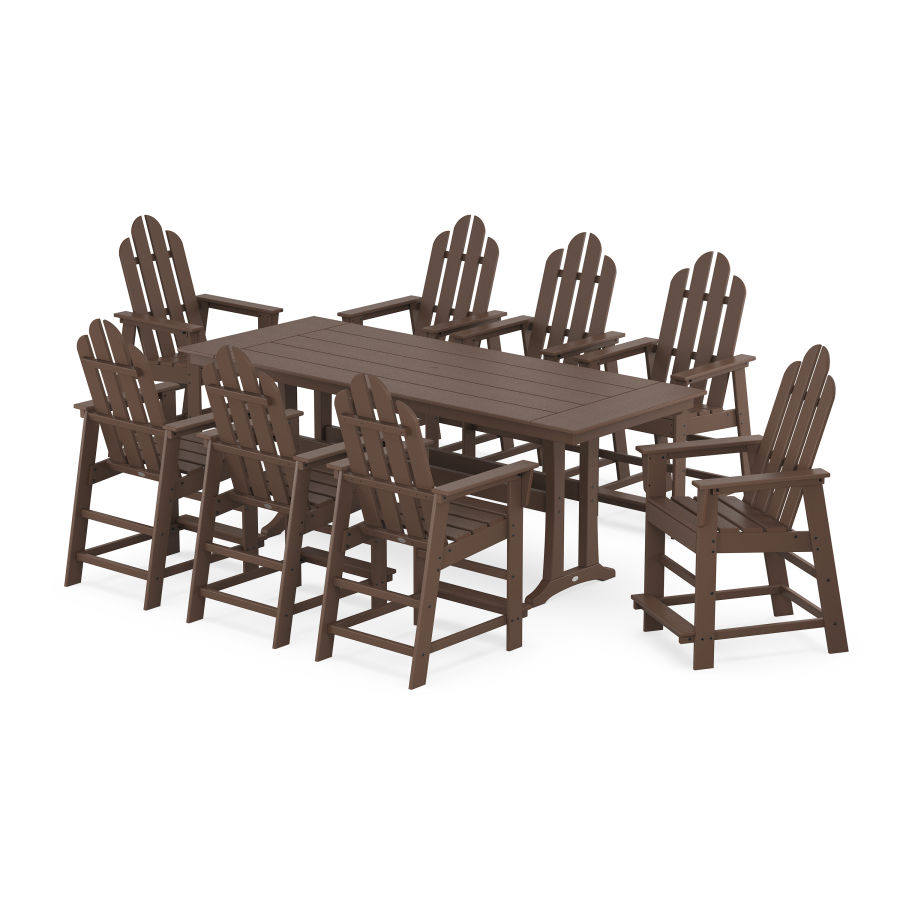 POLYWOOD Long Island 9-Piece Farmhouse Counter Set with Trestle Legs in Mahogany