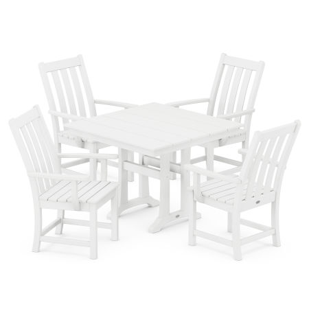 Vineyard 5-Piece Farmhouse Trestle Arm Chair Dining Set in White