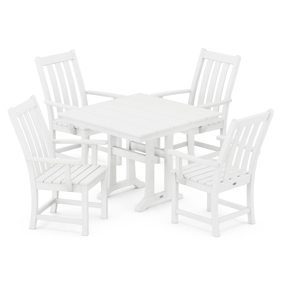 POLYWOOD Vineyard 5-Piece Farmhouse Trestle Arm Chair Dining Set in White