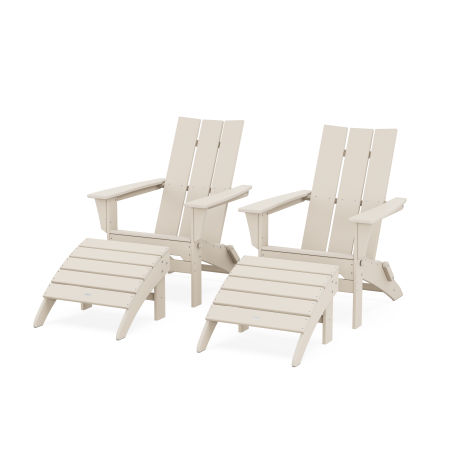 Modern Folding Adirondack Chair 4-Piece Set with Ottomans in Sand