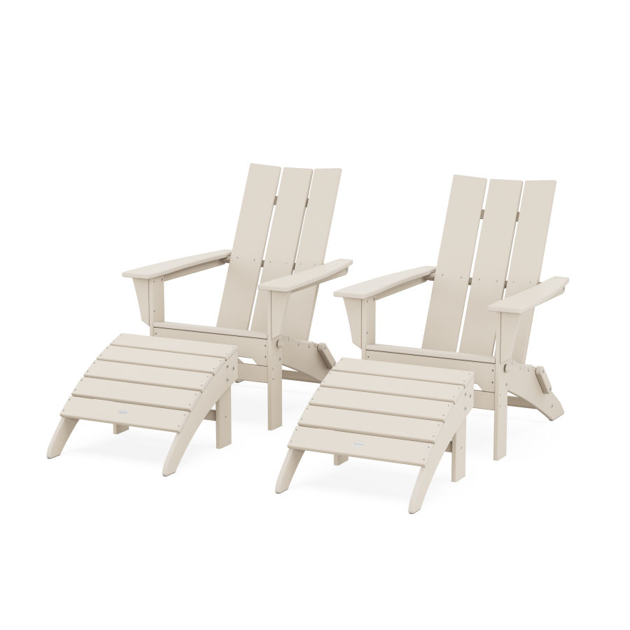 POLYWOOD Modern Folding Adirondack Chair 4-Piece Set with Ottomans in Sand
