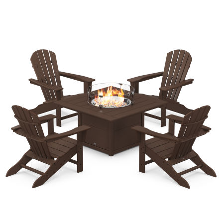 Palm Coast 5-Piece Adirondack Chair Conversation Set with Fire Pit Table in Mahogany