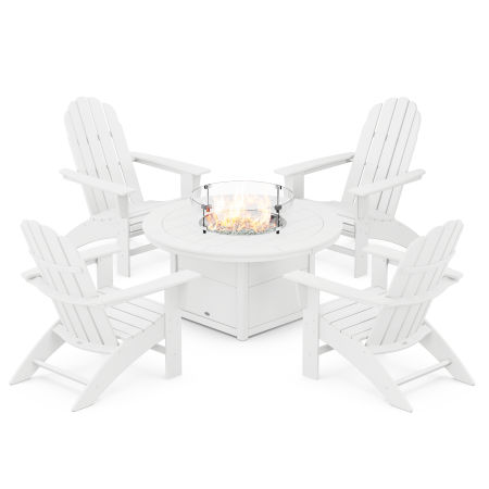 Vineyard Curveback Adirondack 5-Piece Conversation Set with Fire Pit Table in White