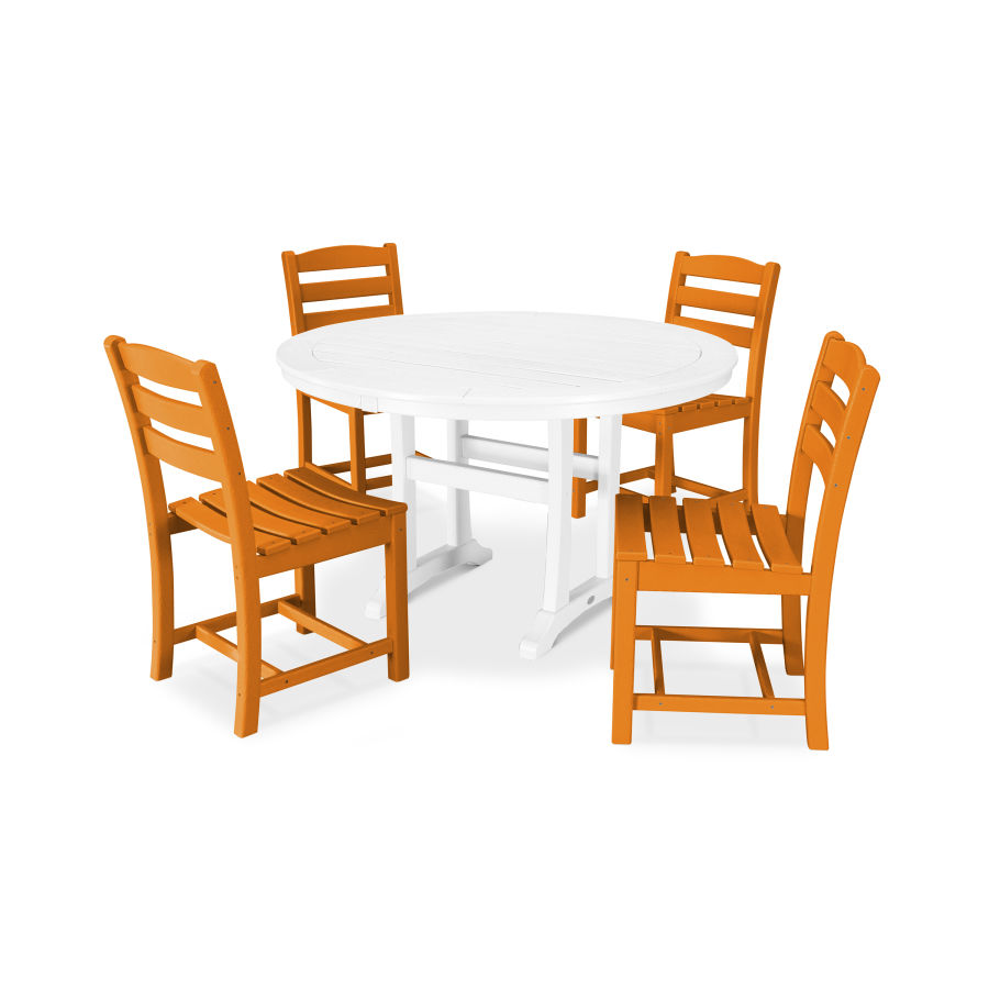 POLYWOOD La Casa Café 5-Piece Side Chair Dining Set in Tangerine / White