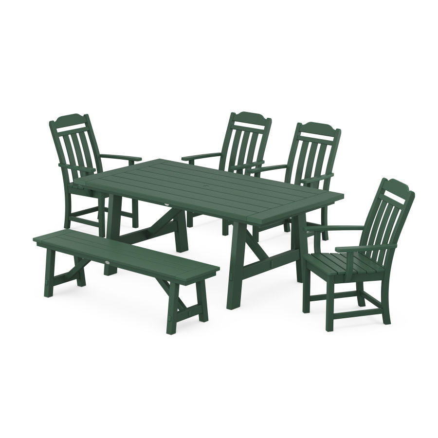 POLYWOOD Country Living 6-Piece Rustic Farmhouse Dining Set with Bench in Green