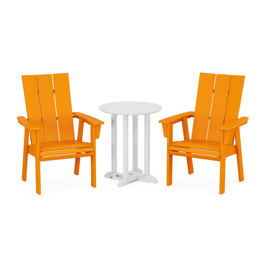 POLYWOOD Modern Curveback Adirondack 3-Piece Round Dining Set in Tangerine / White