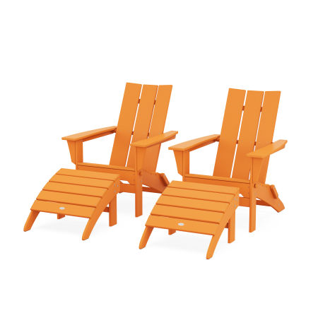 Modern Folding Adirondack Chair 4-Piece Set with Ottomans in Tangerine