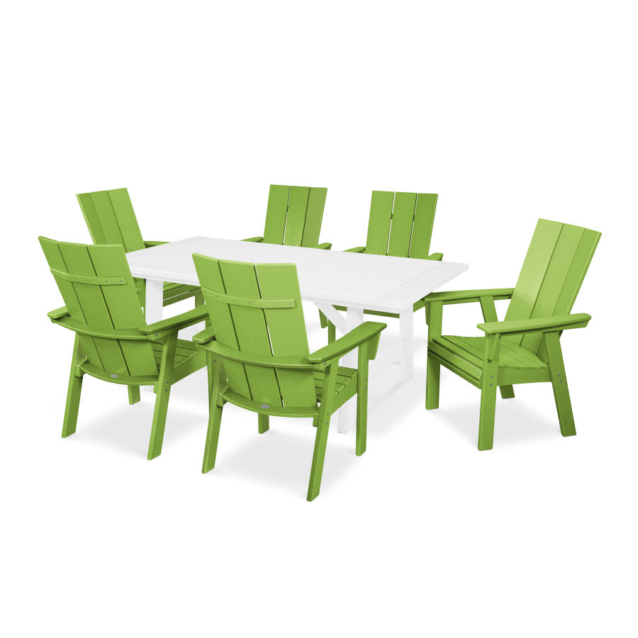 POLYWOOD Modern Adirondack 7-Piece Rustic Farmhouse Dining Set in Lime / White