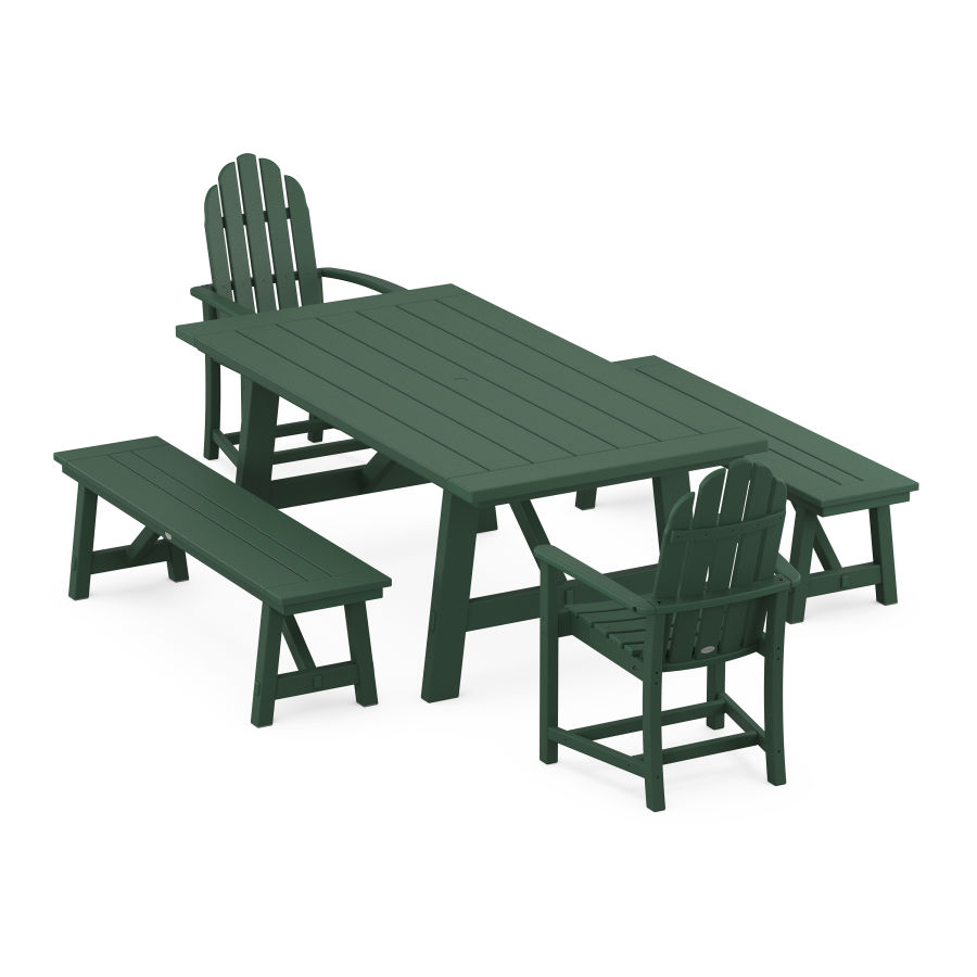 POLYWOOD Classic Adirondack 5-Piece Rustic Farmhouse Dining Set With Trestle Legs in Green