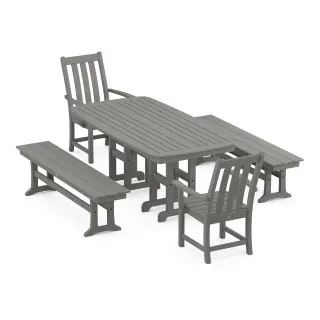 POLYWOOD Vineyard 5-Piece Dining Set with Benches