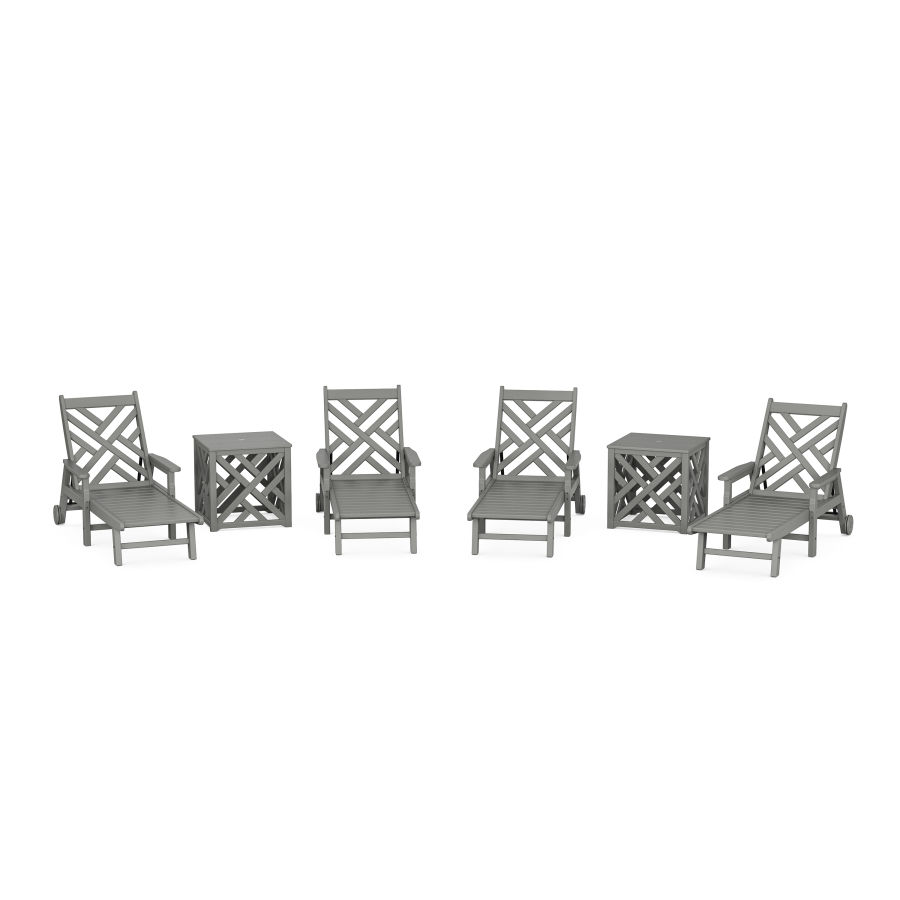 POLYWOOD Chippendale 6-Piece Chaise Set with Umbrella Stand Accent Table