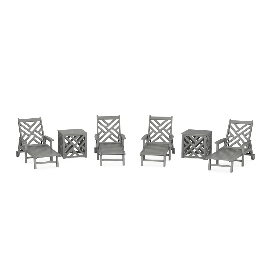 POLYWOOD Chippendale 6-Piece Chaise Set with Umbrella Stand Accent Table