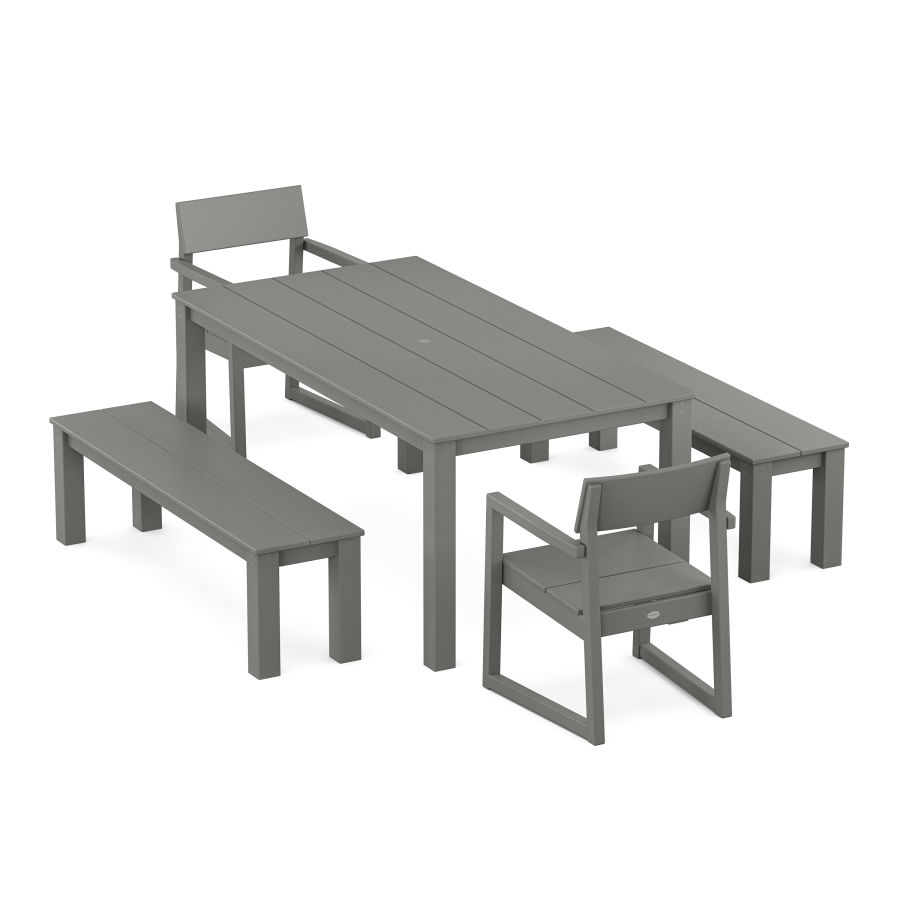 POLYWOOD EDGE 5-Piece Parsons Dining Set with Benches in Slate Grey