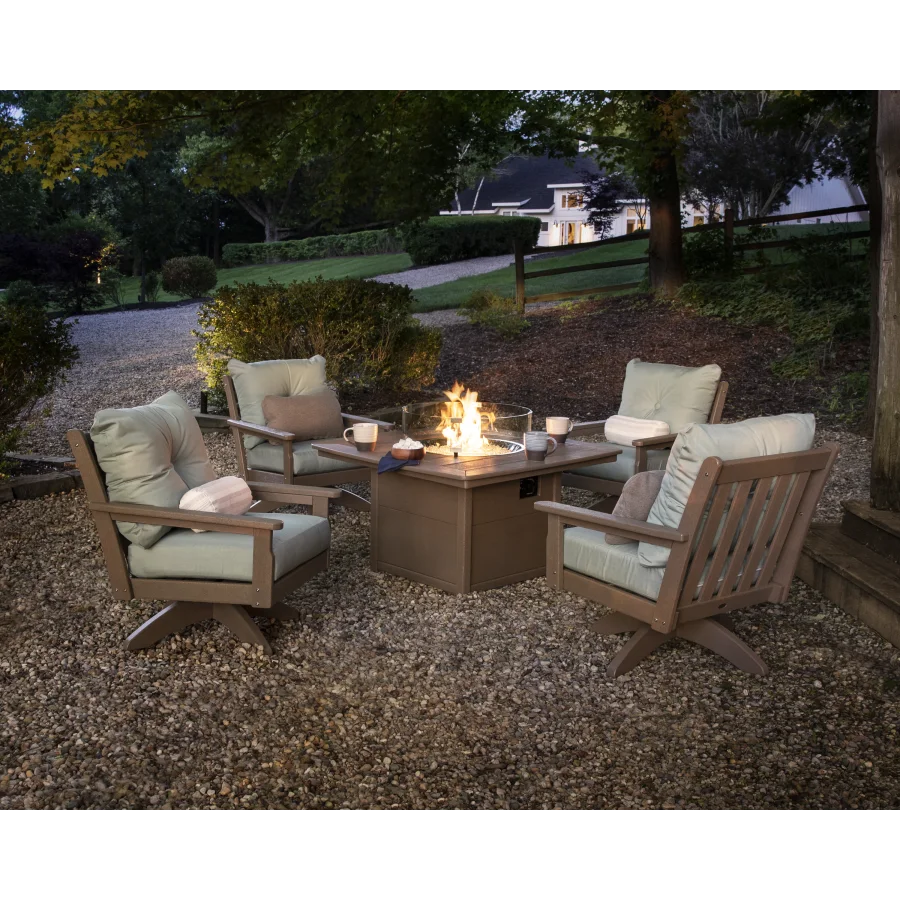 Vineyard 5-Piece Deep Seating Swivel Conversation Set with Fire Pit Table