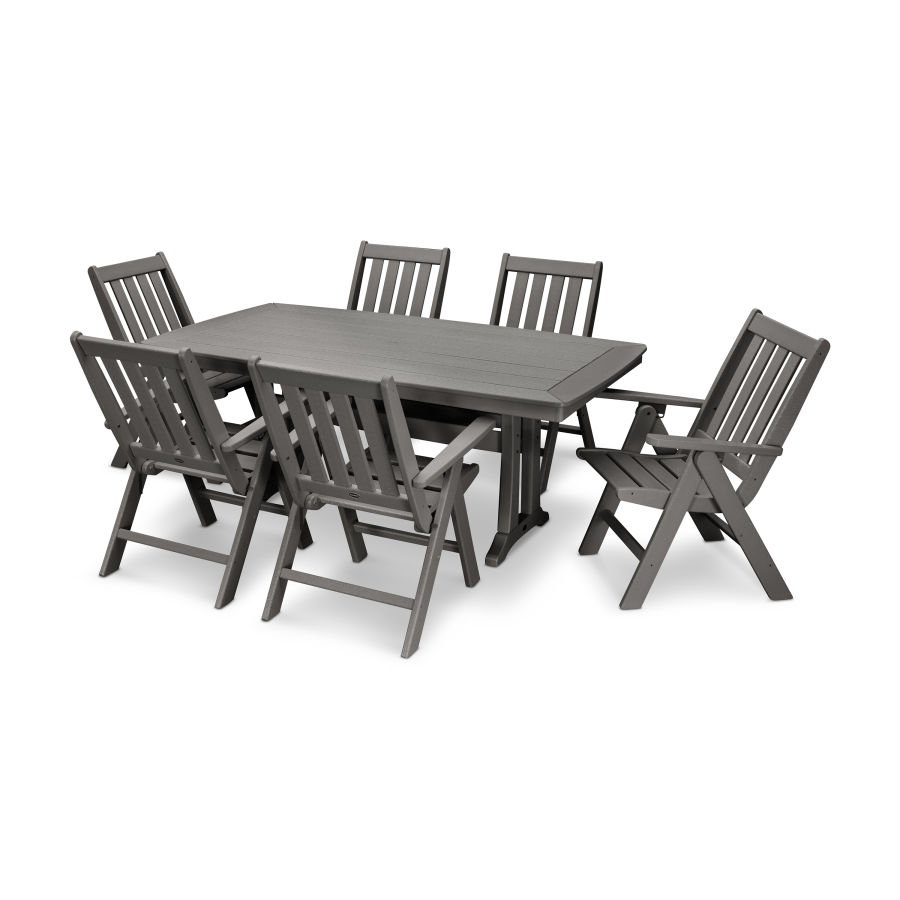 POLYWOOD Vineyard Folding Chair 7-Piece Dining Set with Trestle Legs in Slate Grey