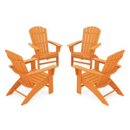 POLYWOOD 4-Piece Nautical Curveback Adirondack Chair Conversation Set in Tangerine