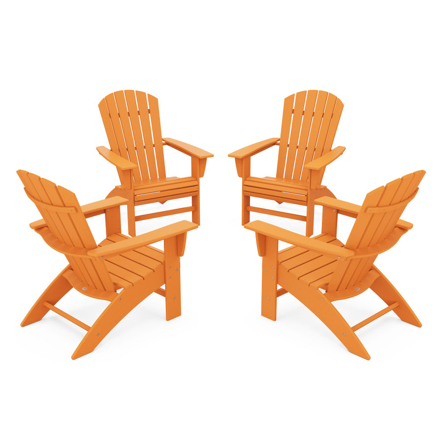 POLYWOOD 4-Piece Nautical Curveback Adirondack Chair Conversation Set in Tangerine