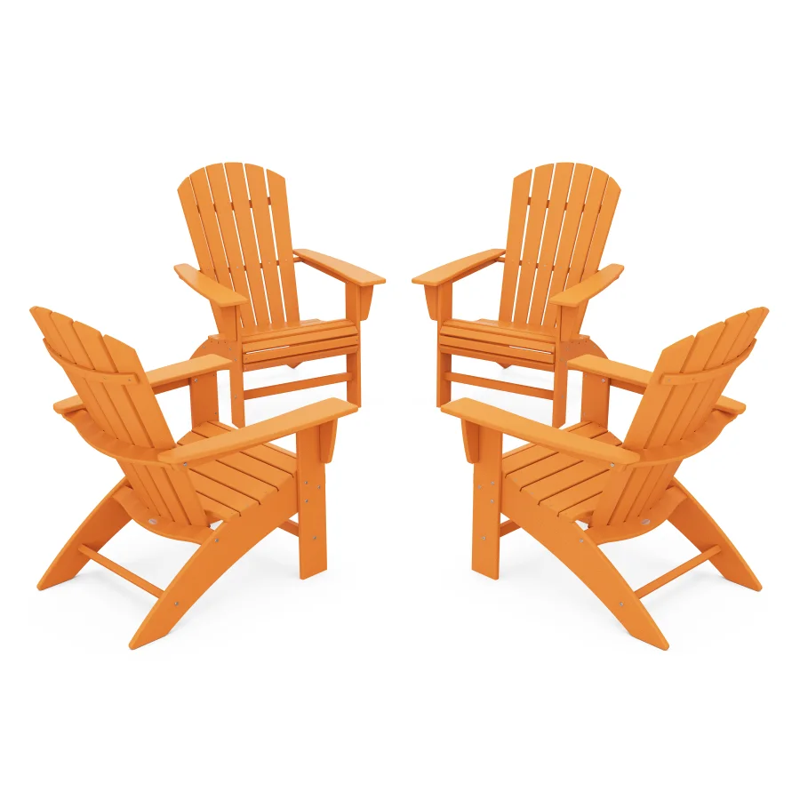 POLYWOOD 4-Piece Nautical Curveback Adirondack Chair Conversation Set in Tangerine