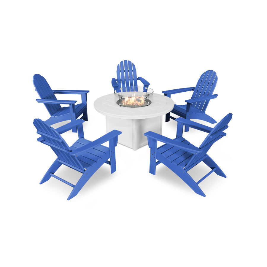 POLYWOOD Vineyard Adirondack 6-Piece Chat Set with Fire Pit Table in Pacific Blue