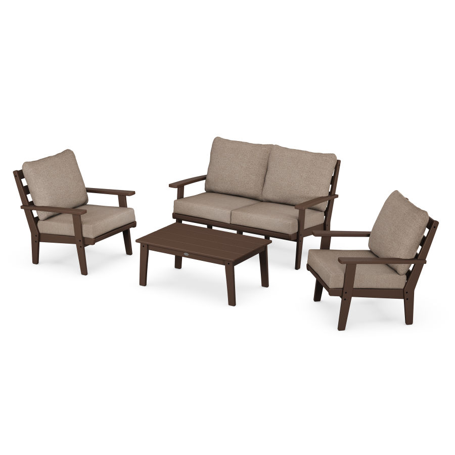 POLYWOOD Grant Park 4-Piece Deep Seating Chair Set in Mahogany / Spiced Burlap