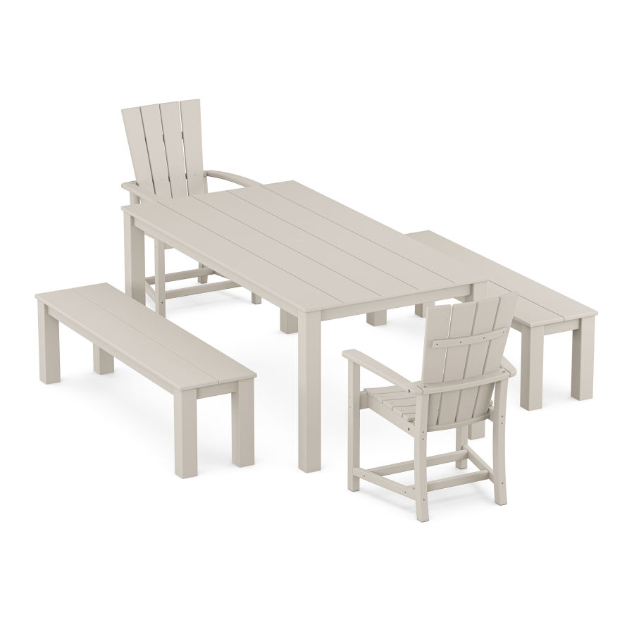 POLYWOOD Quattro 5-Piece Parsons Dining Set with Benches in Sand