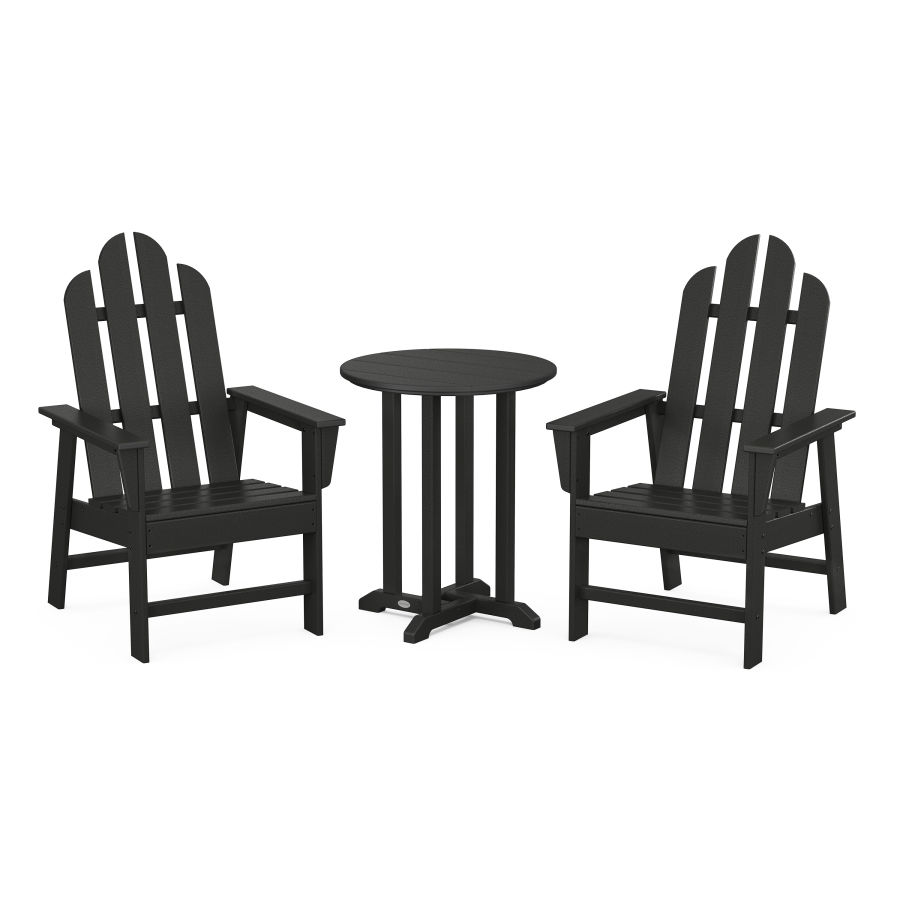 POLYWOOD Long Island 3-Piece Round Dining Set in Black