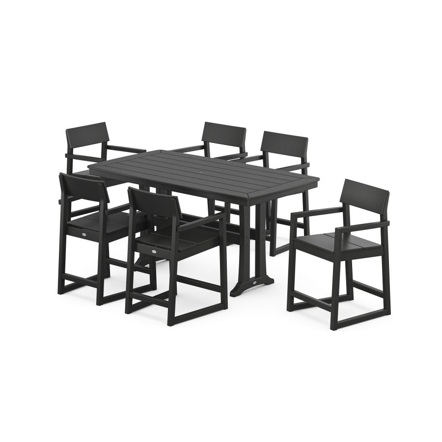 POLYWOOD EDGE Arm Chair 7-Piece Counter Set with Trestle Legs in Black