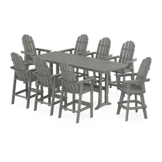 POLYWOOD Vineyard Curveback Adirondack Swivel 9-Piece Farmhouse Bar Set with Trestle Legs