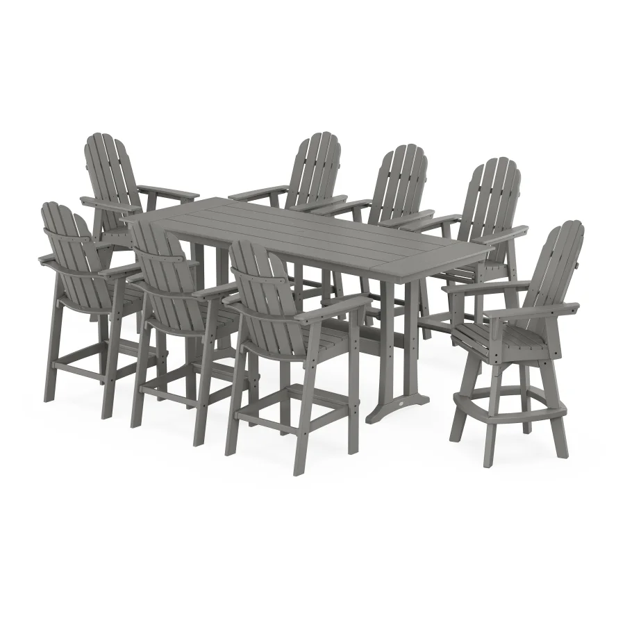 POLYWOOD Vineyard Curveback Adirondack Swivel 9-Piece Farmhouse Bar Set with Trestle Legs