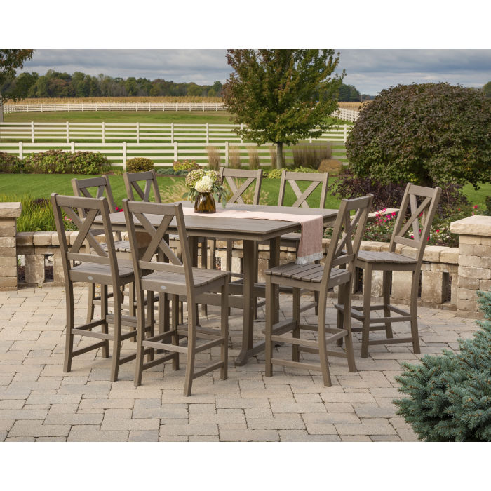 POLYWOOD Braxton 9-Piece Farmhouse Trestle Bar Set in Vintage Finish