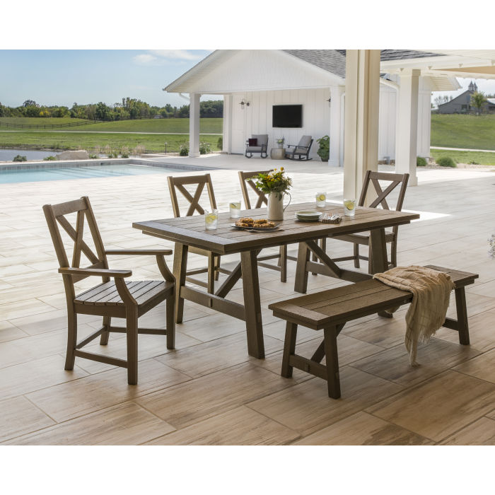 POLYWOOD Braxton 6-Piece Rustic Farmhouse Arm Chair Dining Set with Bench in Vintage Finish