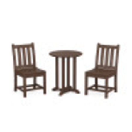Traditional Garden Side Chair 3-Piece Round Dining Set in Mahogany