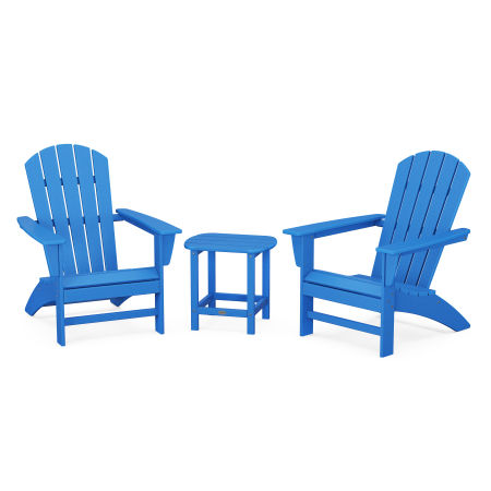 POLYWOOD Nautical 3-Piece Adirondack Set with South Beach 18" Side Table in Pacific Blue