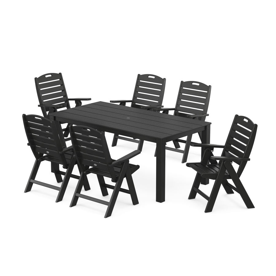 POLYWOOD Nautical Folding Highback Chair 7-Piece Parsons Dining Set in Black