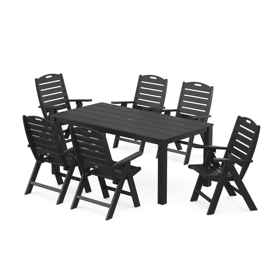 POLYWOOD Nautical Folding Highback Chair 7-Piece Parsons Dining Set in Black