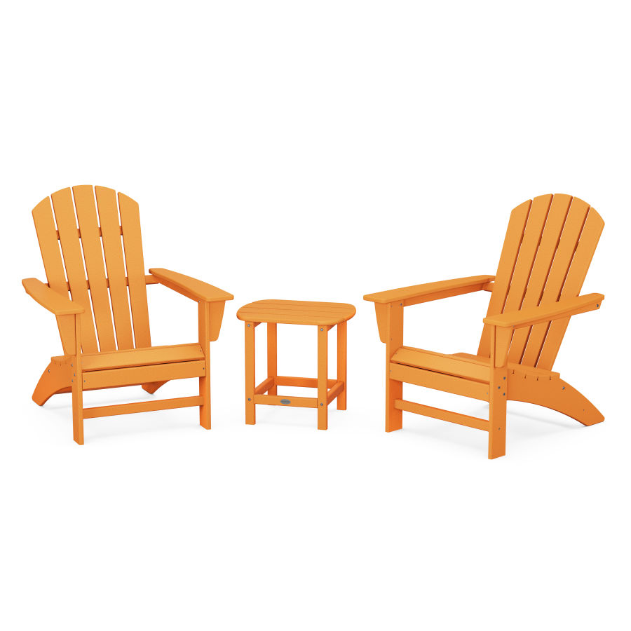 POLYWOOD Nautical 3-Piece Adirondack Set with South Beach 18" Side Table in Tangerine