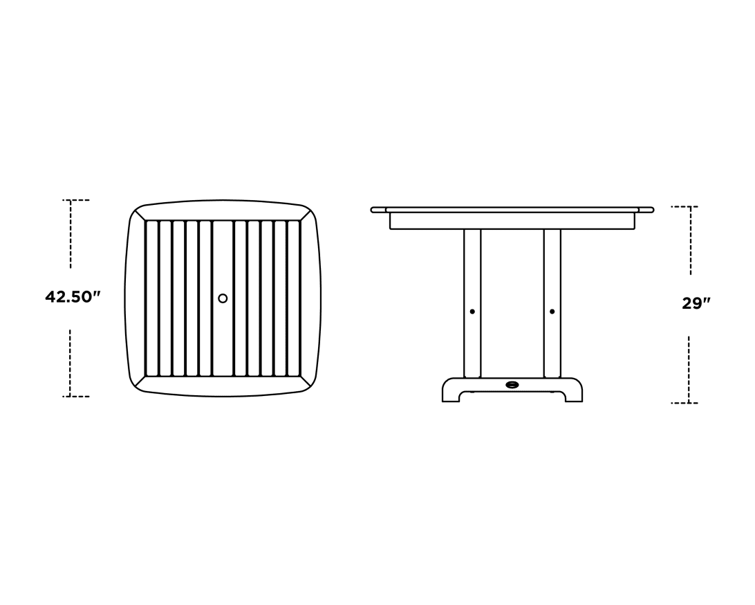 Dimensions for Nautical 44" Dining Table
