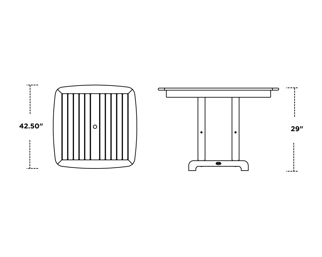 Dimensions for Nautical 44" Dining Table