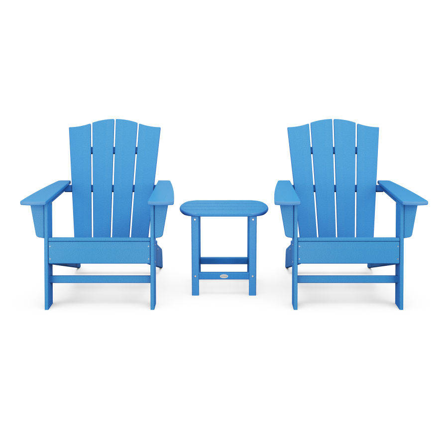 POLYWOOD Wave 3-Piece Adirondack Chair Set with The Crest Chairs in Pacific Blue