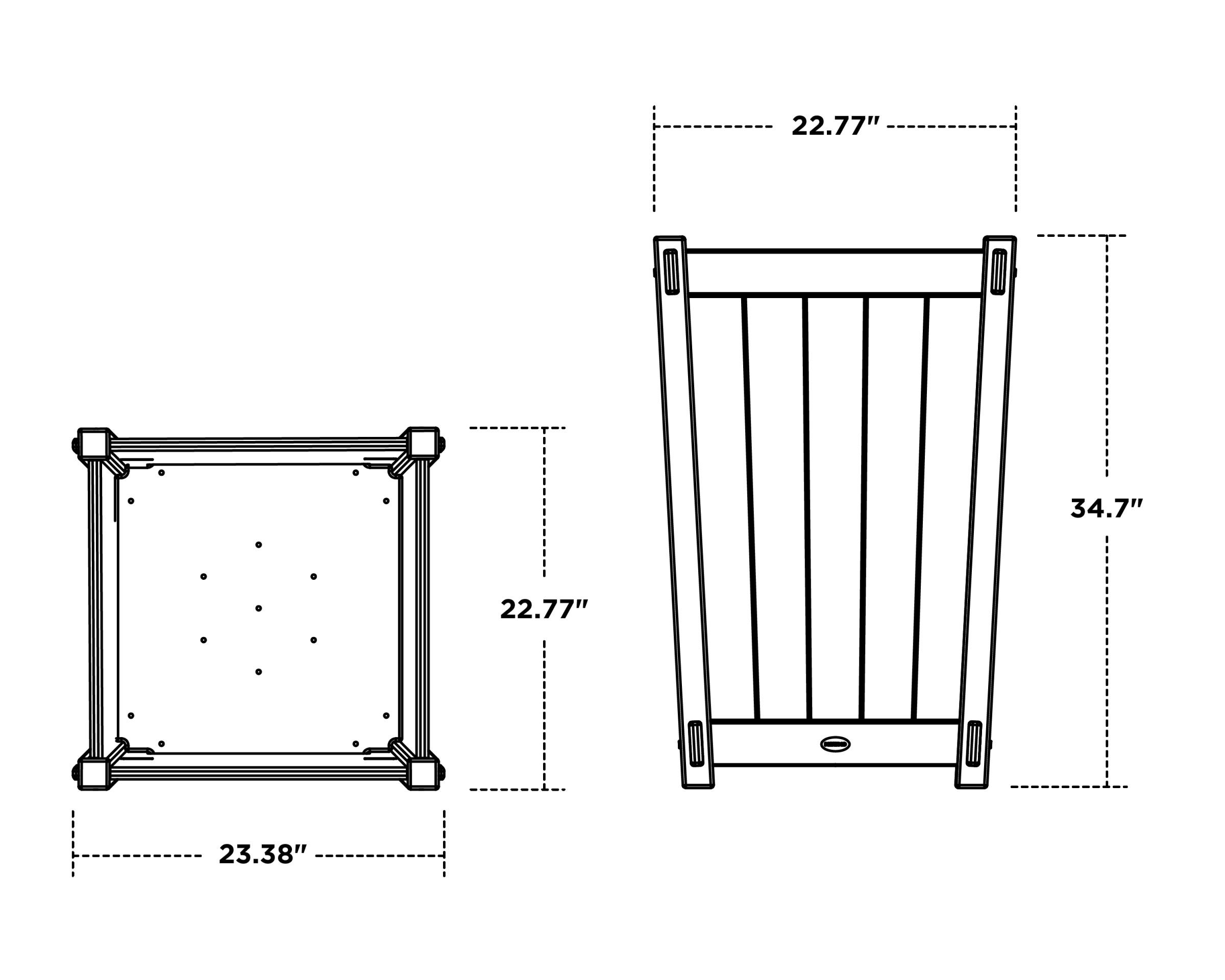 Dimensions for Vineyard Large Tapered Square Planter Box
