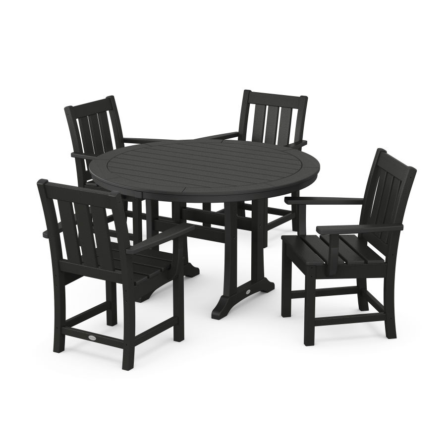 POLYWOOD Oxford 5-Piece Round Dining Set with Trestle Legs in Black