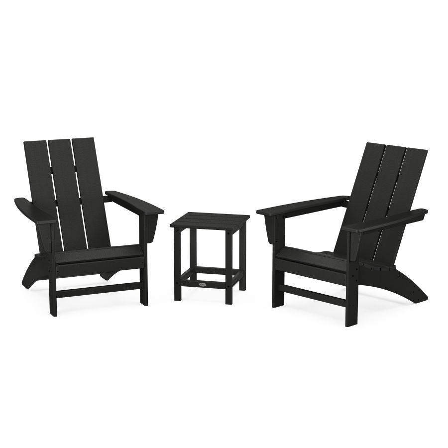 POLYWOOD Modern 3-Piece Adirondack Set with Long Island 18" Side Table in Black