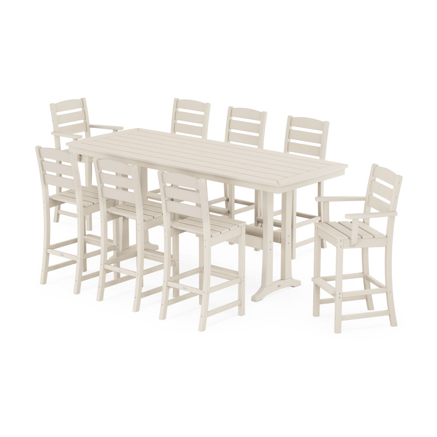 POLYWOOD Lakeside 9-Piece Bar Set with Trestle Legs in Sand