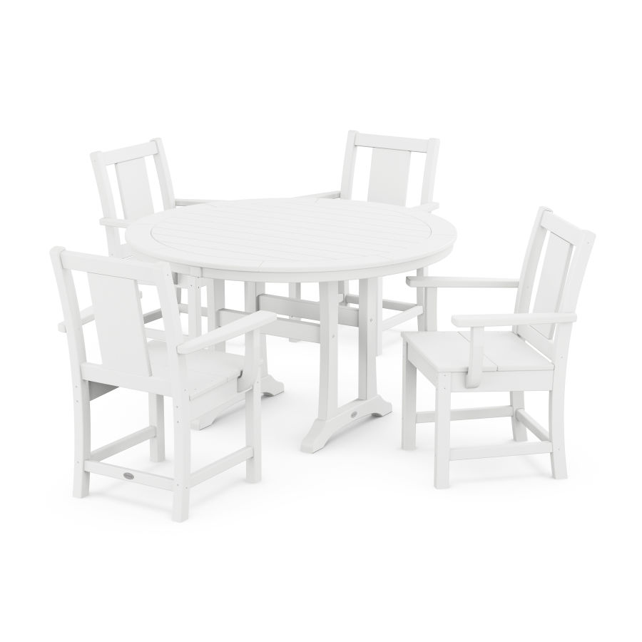 POLYWOOD Prairie 5-Piece Round Dining Set with Trestle Legs in White