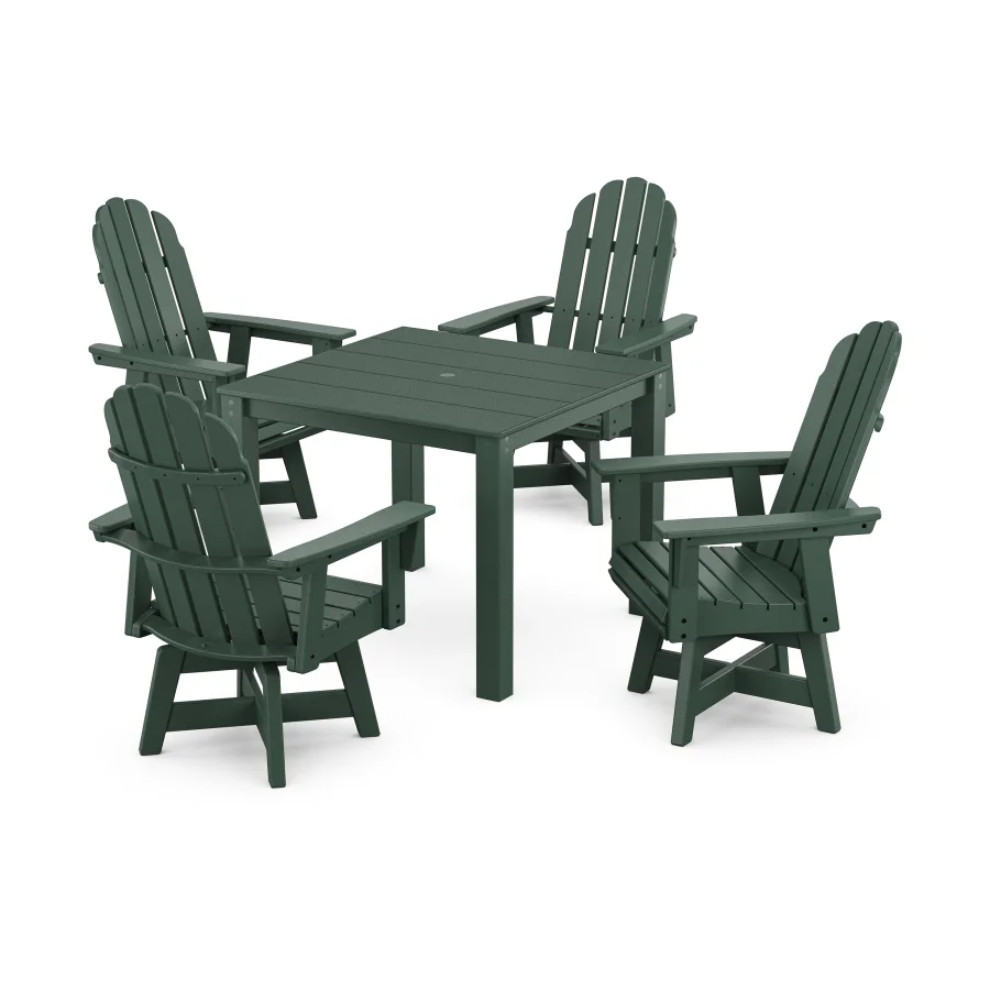 POLYWOOD Vineyard Curveback Adirondack 5-Piece Parsons Swivel Dining Set in Green