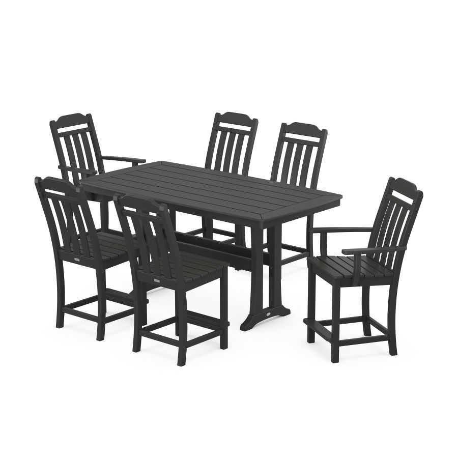 POLYWOOD Country Living 7-Piece Counter Set with Trestle Legs in Black