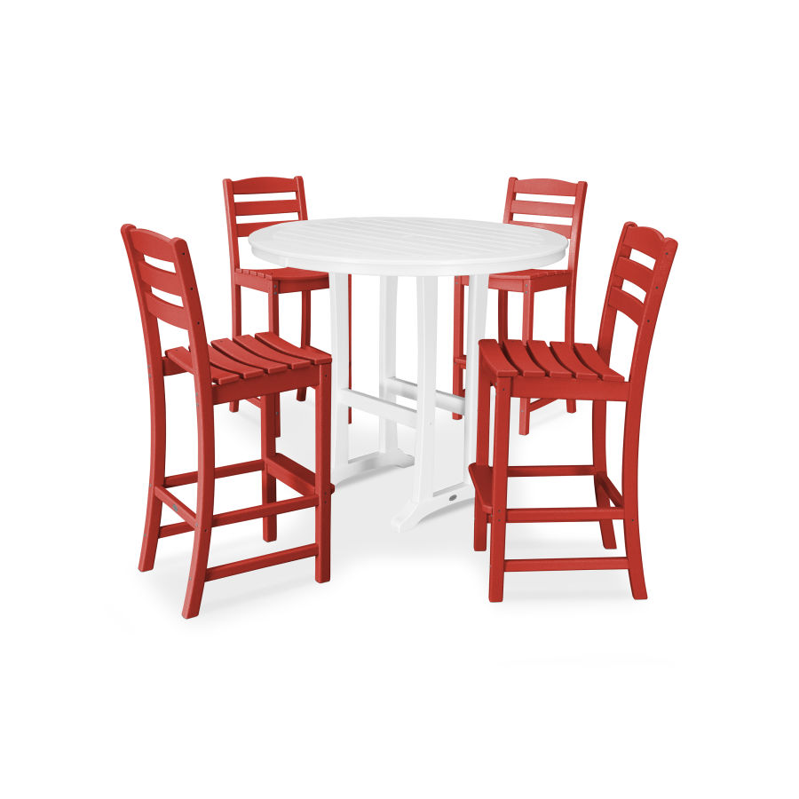 POLYWOOD La Casa Café 5 Piece Side Chair Bar Dining Set in Sunset Red