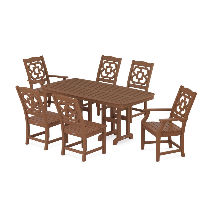 POLYWOOD Chinoiserie 7-Piece Dining Set in Teak