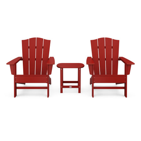 Wave 3-Piece Adirondack Chair Set with The Crest Chairs in Crimson Red